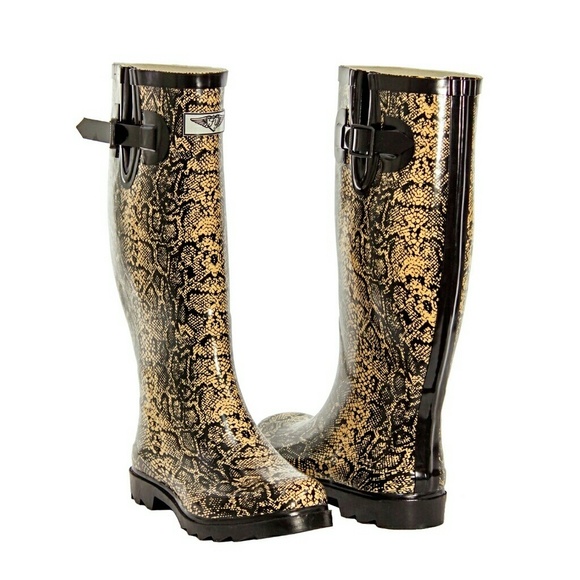 Women's Rainboots, Tall Rubber Rain Boots,  RB-1405, Snake, Size 6 - Picture 1 of 4